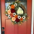 thumbnail image 1 of Flower Wreath *1 Elegant Large Artificial Flower Wreath with Red Roses Beige/ /Orange/ & Daisies All Season Door Decoration for Front Door Christmas, 1 of 9