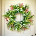 thumbnail image 1 of Flower Wreath Under $5! Kadlawus 18 Inch Spring Summer Flower Wreath, Artificial Colored Wreath for Wall Window Door, Easter Wedding Decor, Outdoor Indoor Holiday Garland, 1 of 7