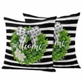 thumbnail image 1 of Flower Wreath Outdoor Waterproof Pillow Covers, Farmhouses Bow-Knot Black Stripes Decorative Square Throw Pillowcase Sofa Cushion Sham for Patio/Couch/Chair, 18"x18" 2 Pack, 1 of 8