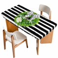 thumbnail image 1 of Flower Wreath Table Cloths for 3 Foot Rectangle Tables, Farmhouses Bow-Knot Black Stripes Patio Waterproof Elastic Fitted Tablecloths, Washable Rectangular Table Cover for Camping, 1 of 8