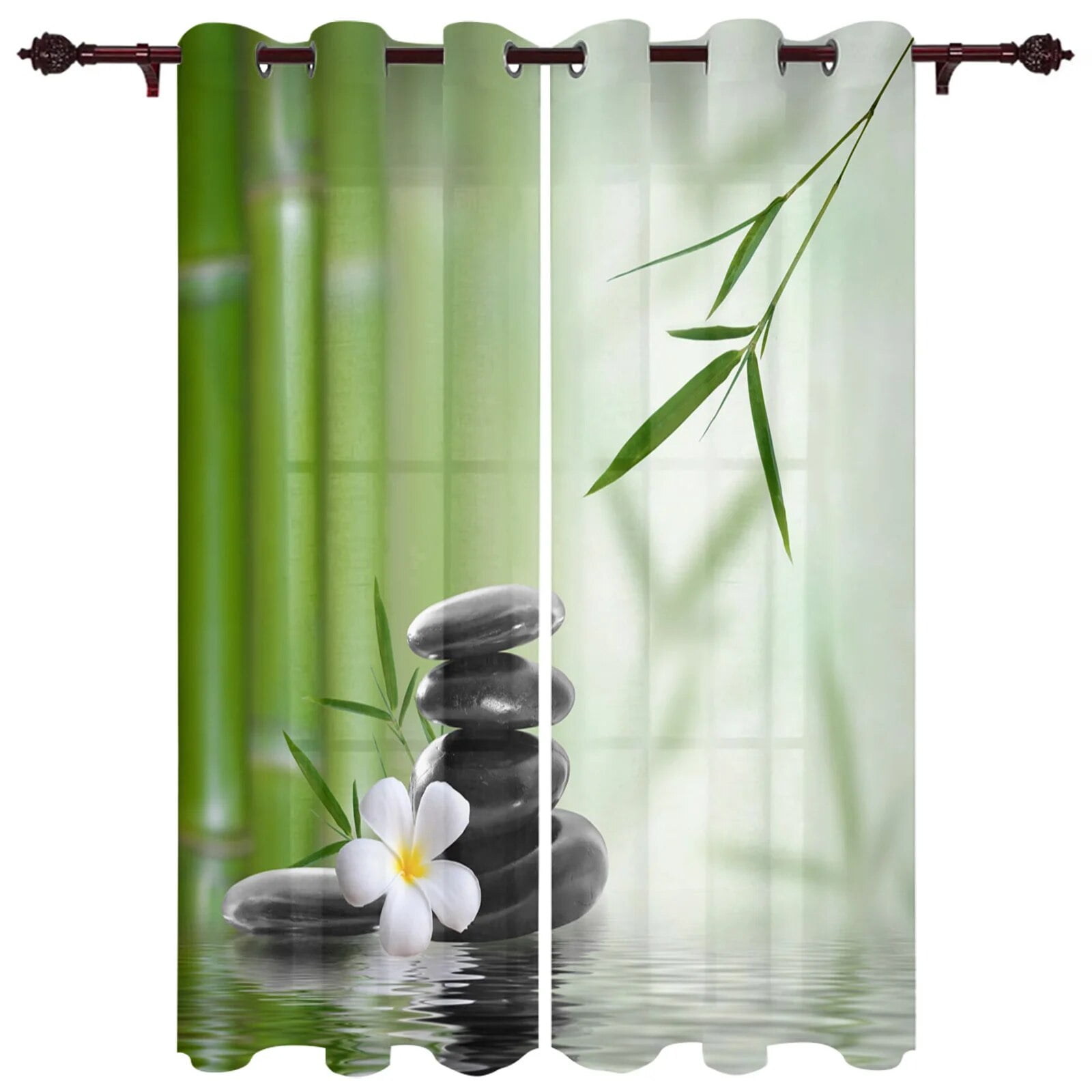 Flower Zen Stones Bamboo Window Curtains for Living Room Bedroom ...