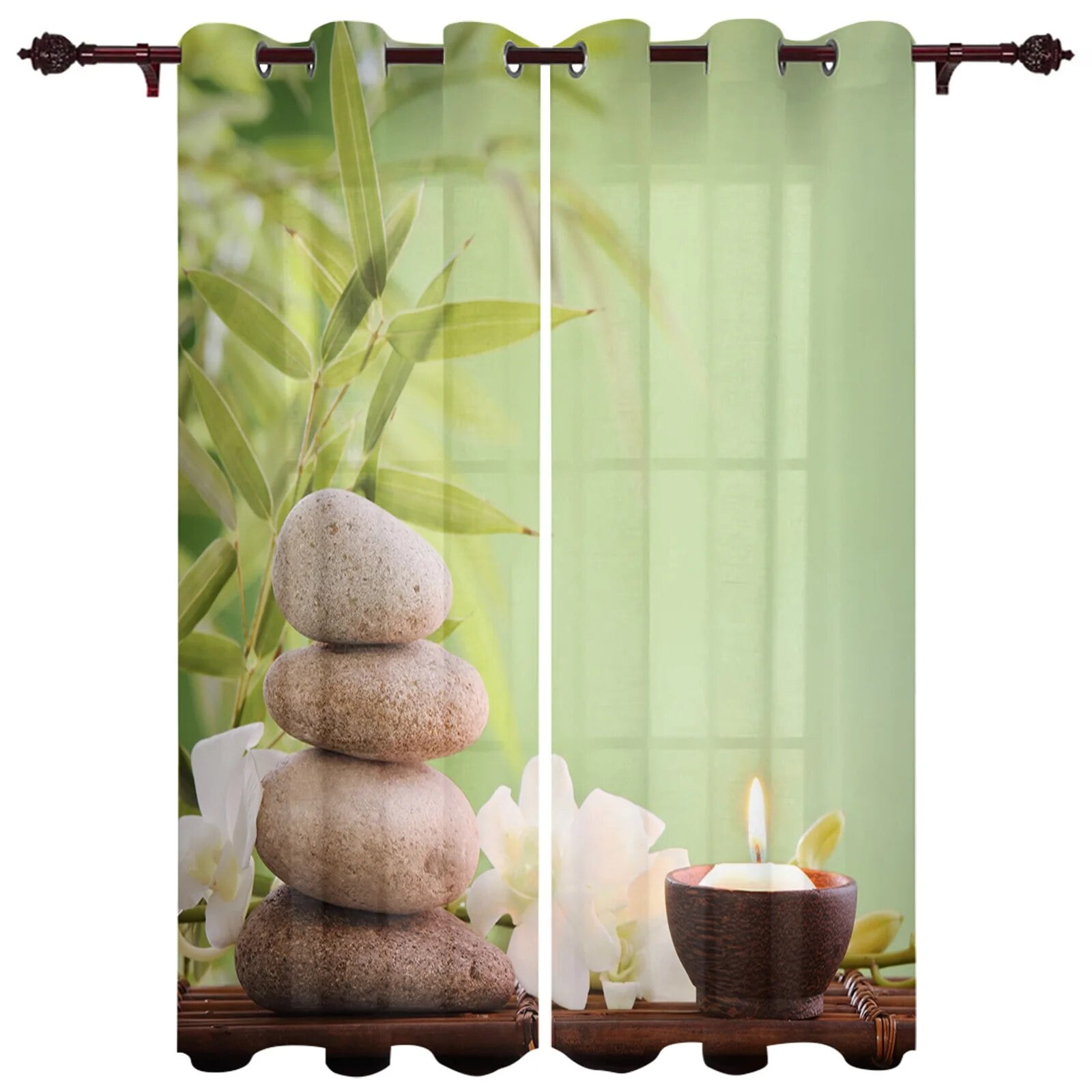 Flower Zen Stones Bamboo Window Curtains for Living Room Bedroom ...