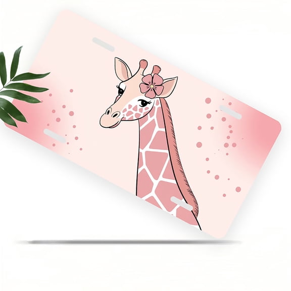 Flower adorned Giraffe Front License Plate, Metal License Plate, Funny Standard Plates Personalized Novelty Decorative For Men/Women/Boys/Girls Car 6×12 Inch