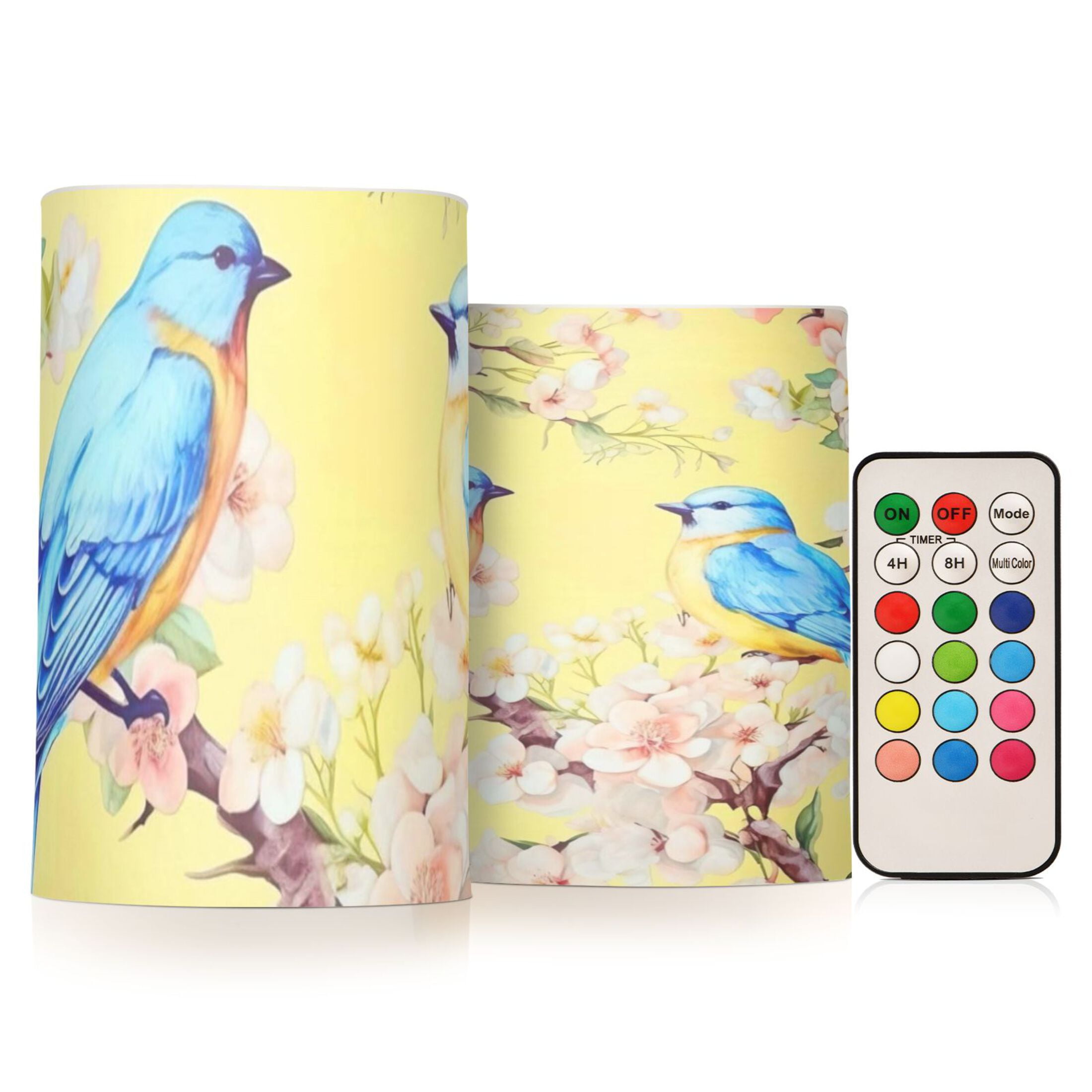 Flower and Bird Flickering Flameless Candles Battery Operated with Remote Timer LED Pillar Candles Set of 2