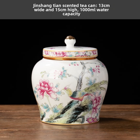 Flower and Bird General Jar Tea Jar Large Ceramic Sealed Jar Moisture-proof Household Gift Tea Box Tea Packaging Jar