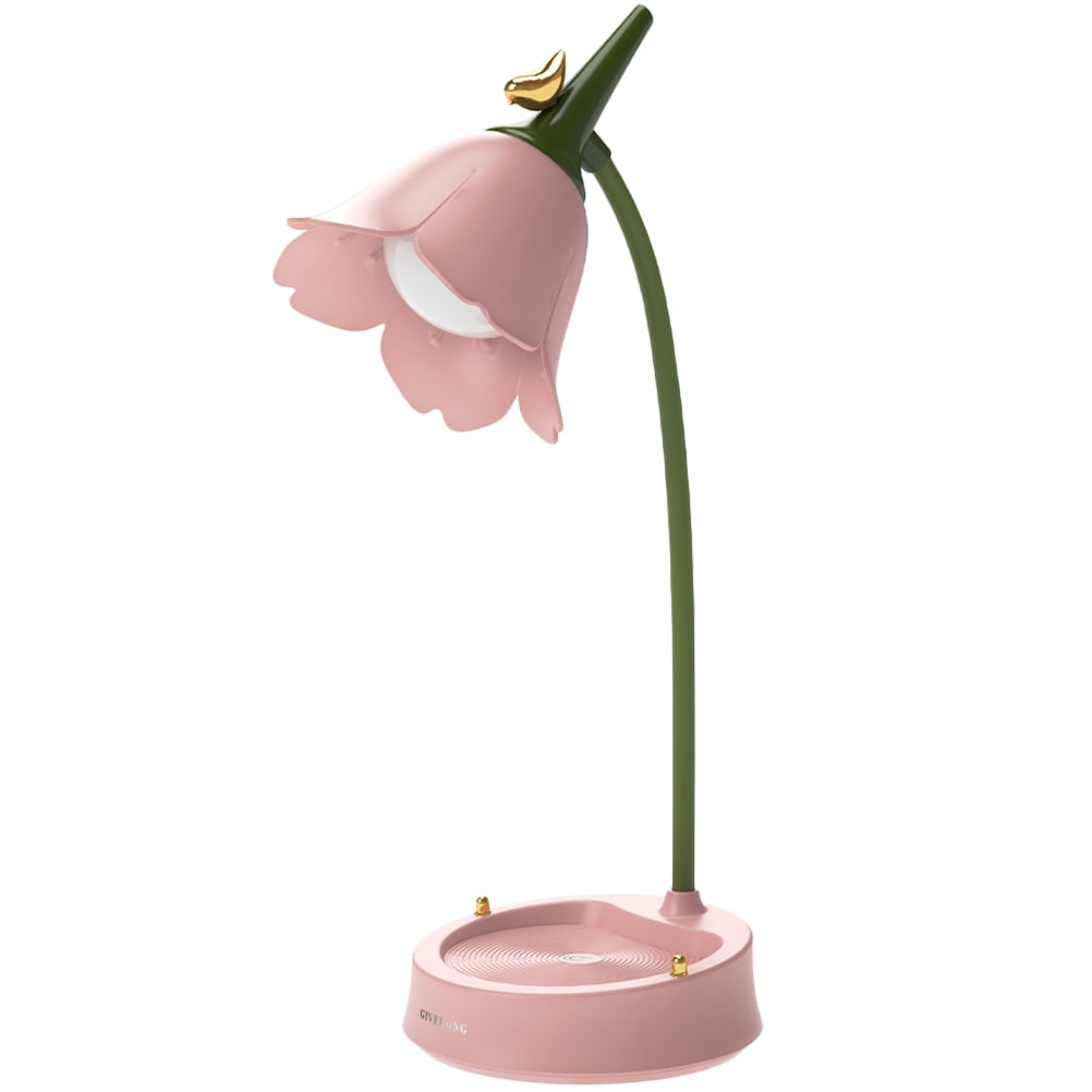 Flower and Bird LED Desk Lamp Bedrooms Lamps Table Small Bedside Cordless Abs Child Pink