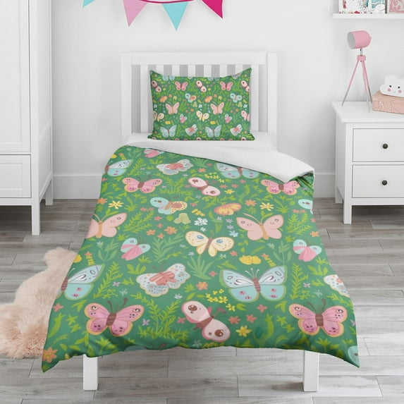Flower and Butterfly Duvet Cover and Pillowcase Set for Single Bedding, Bedroom Accessories for Kids Teens