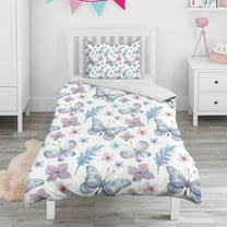Flower and Butterfly Duvet Cover and Pillowcase Set for Single Bedding, Bedroom Accessories for Kids Teens