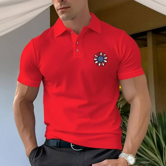 Flower and Flag Design Men's 100% Pure Cotton Polo T-Shirt