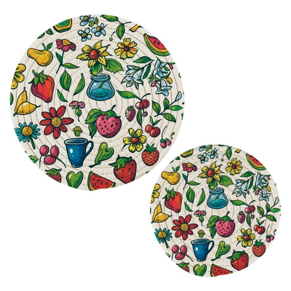 Flower and Fruits Pot Holders Trivets Set of 2 Cotton Hot Pads Mats for Hot Dishes Pots Pans Kitchen Cooking 7" 9.5"