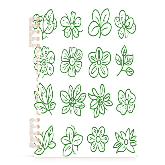 Flower and Leaf Drawings A5 8.3x5.7in PP Notebook, Adjustable Rings, 60 Sheets, Diary or Journey Note