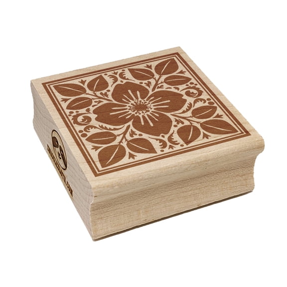 Flower and Leaves Floral Pattern Tile Square Rubber Stamp Stamping Scrapbooking Crafting - Small 1.25in