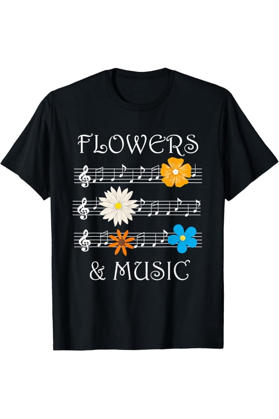 Flower and Music Clef Music Notes Musician Florist T-Shirt mens t shirt，black，women，funny，misfits，men，journey