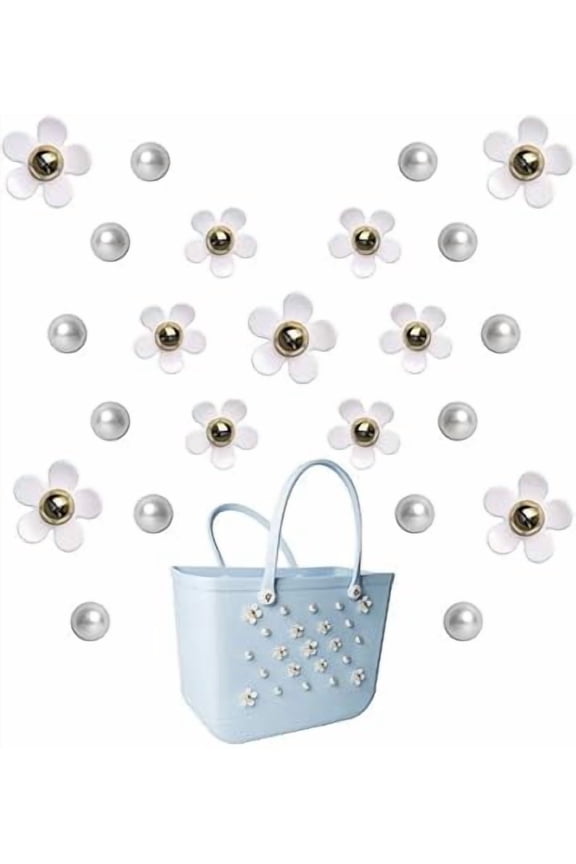 Flower and Pearl Charms Compatible with Bogg Bag, Simply Southern Totes Insert Accessories, Beach Bag Decor, White