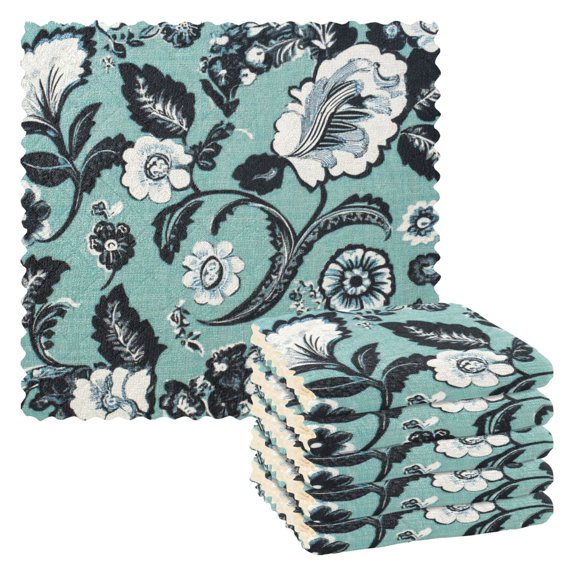 Flower and Vine Design Kitchen Cloth Dish Towels for Drying Washing Absorbent Dish Rags 6 Pack