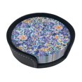 Flower art feature Print Coaster,Round Leather Coasters with Storage