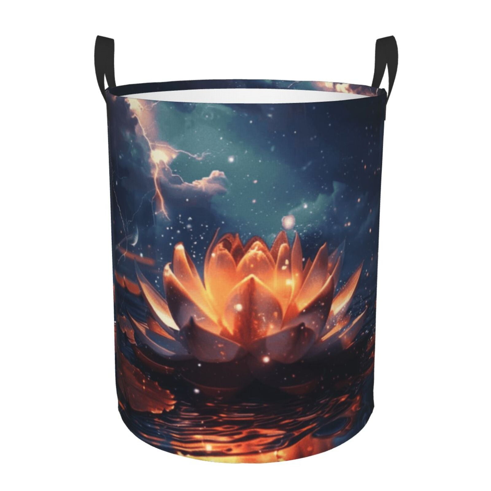 Flower drawing Circular laundry basket, dirty clothes basket with