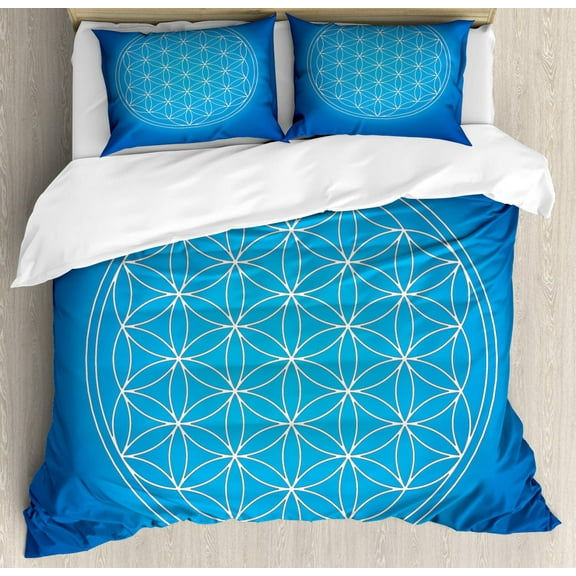 Flower of Life Duvet Cover Dark Blue with Geometry Print Quilt Cover for Children Teens Adults for Bedroom ration Size