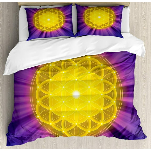 Flower of Life Duvet Cover Dark Blue with Geometry Print Quilt Cover for Children Teens Adults for Bedroom ration Size