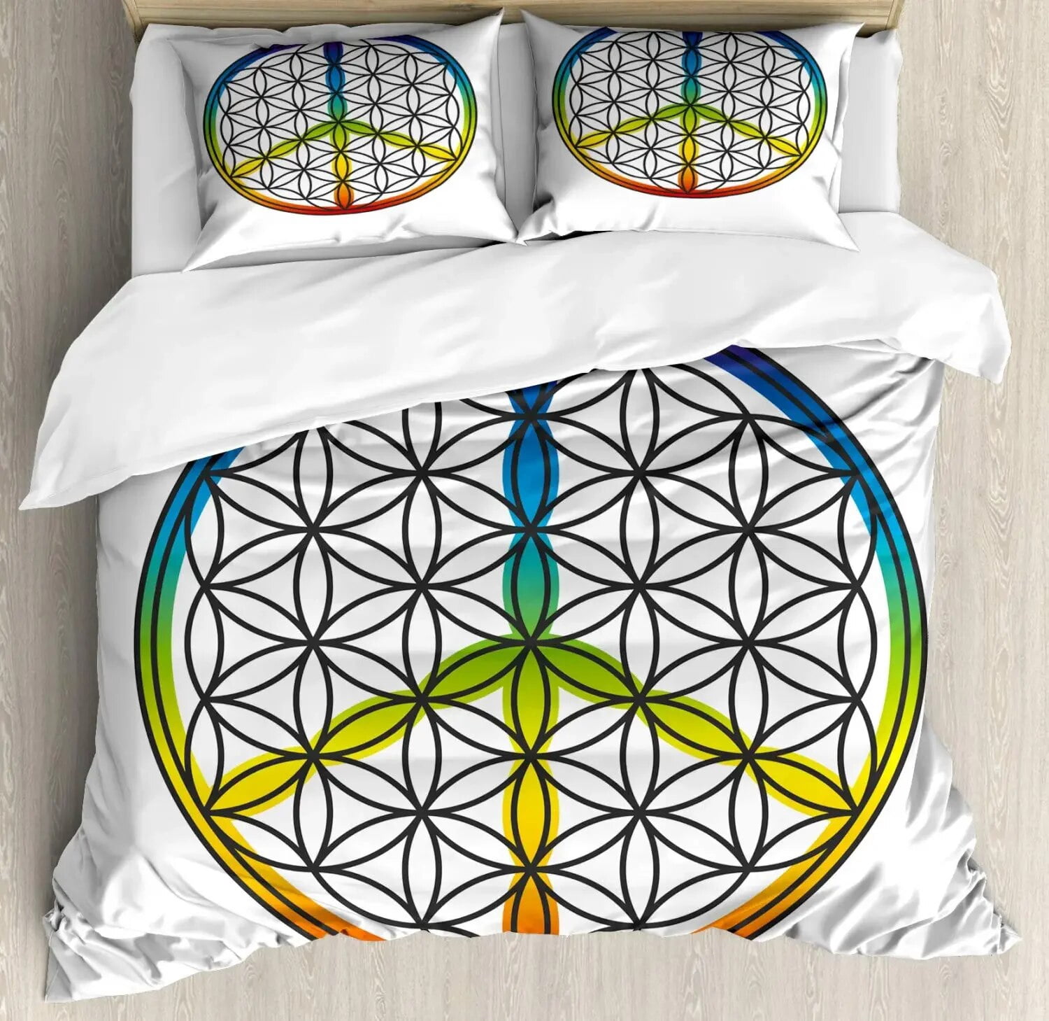 Queen Size Tree Of Life Duvet Cover Set - 3 Piece Colorful Microfiber Bedding