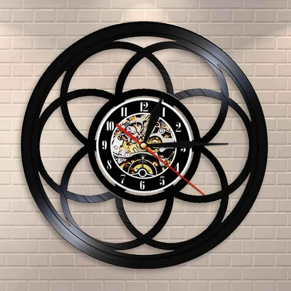Flower of Life Geometric Modern Design Wall Clock Sacred Geometry Home Decor Watch Seed of Life Vintage Vinyl Record Wall Clock