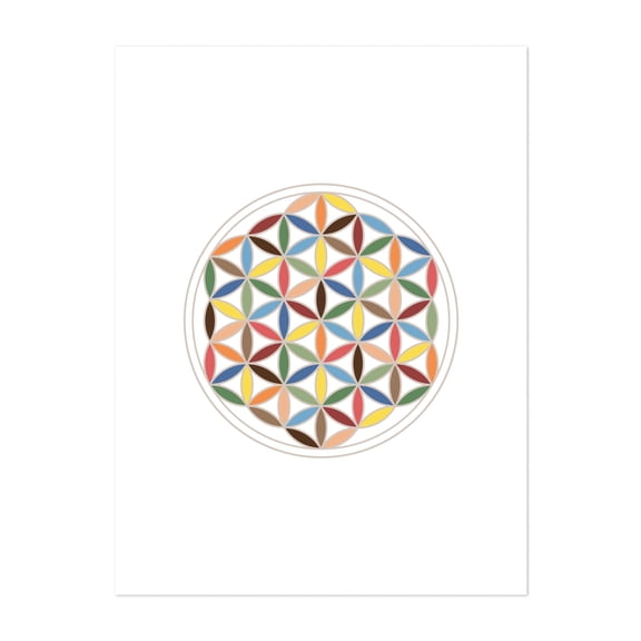 Flower of Life Retro Colors on White - Digital Art Geometric Pattern Modern Art Minimalist Abstract Spiritual Unframed Wall Art Print 5 x 7 inches