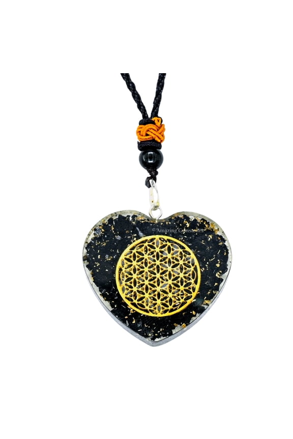 Flower of Life Shungite Orgone Pendant (Heart)