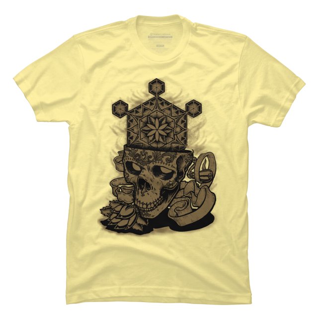 Flower of Life Skull Golden Mens Banana Cream Yellow Graphic Tee - Design By Humans  L