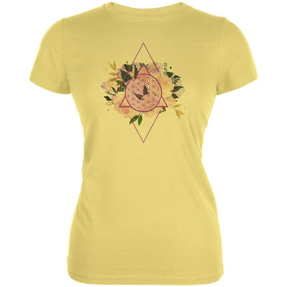 Flower of Life Watercolor Geometric Juniors Soft T Shirt Yellow X-LG