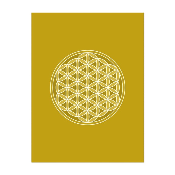 Flower of Life White and Golds - Digital Art Geometric Pattern Minimalist Modern Art Abstract Spiritual Line Art Unframed Wall Art Print 5 x 7 inches
