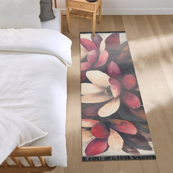 Flower on Beige Background Bedroom Runner Rug 2'x 6' Non Slip Carpet Indoor Home Area Rug Living Room