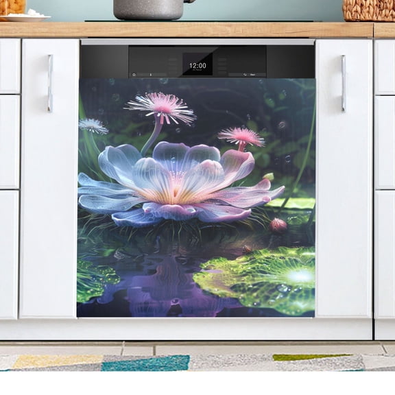 Flower on River Dishwasher Magnetic Refrigerator Magnet Cover Kitchen Art Panel Decal Sticker Home Decorative 23"x26"