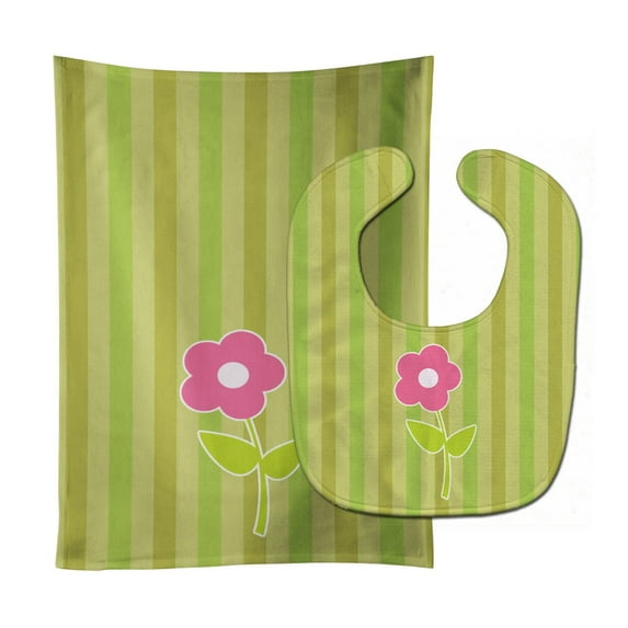 Flower on Stripes Baby Bib & Burp Cloth
