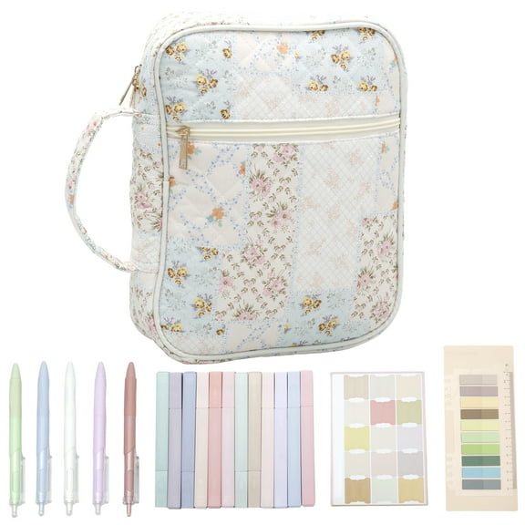 Flower or Bow Knot Style Book Cover Case With Handle Large Capacity Compartmental Quilted Carrying Case for Library Study Room Travel