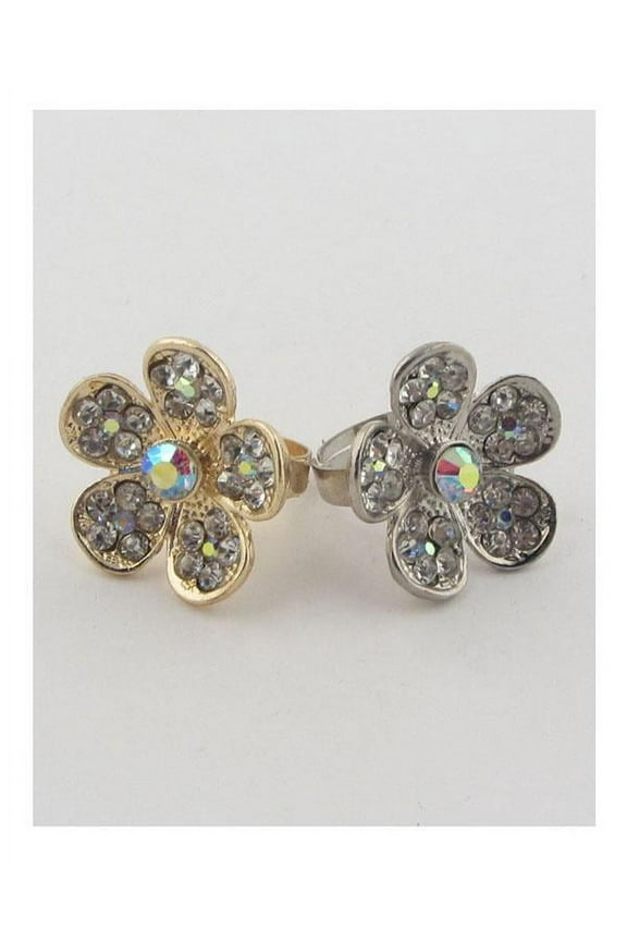 Flower rhinestone adjustable ring Gold