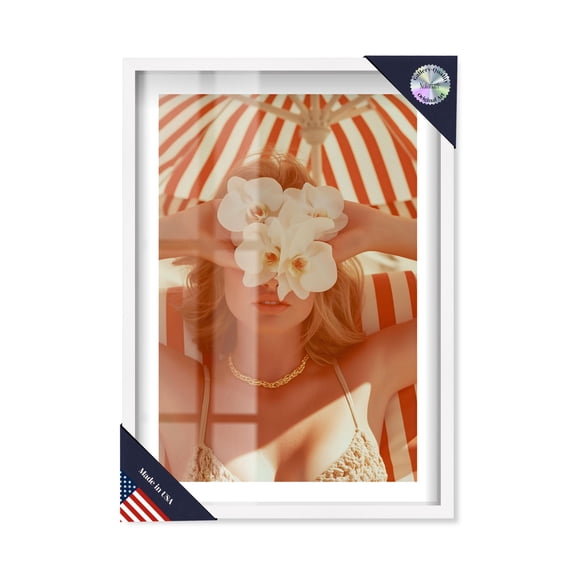 Flower's Gentle Hold Shadowbox Print Retro Art Prints by Notoriart, White Frame, 31 x 46