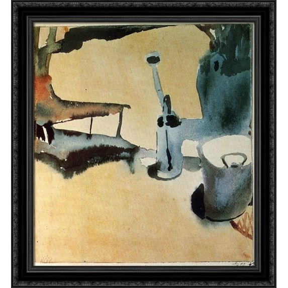 Flower stand with watering can and bucket 28x30 Large Black Ornate Wood Framed Canvas Art by Paul Klee
