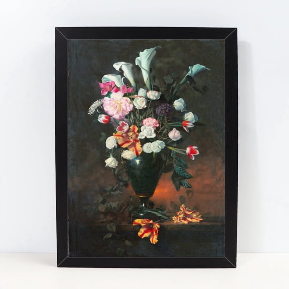 Flower still life oil painting laser sticker printing art poster framed decor Floral Wall Art Pictures for Office Dormitory Classroom Gallery Home Decor 1067,Multicolor,10X13 inches