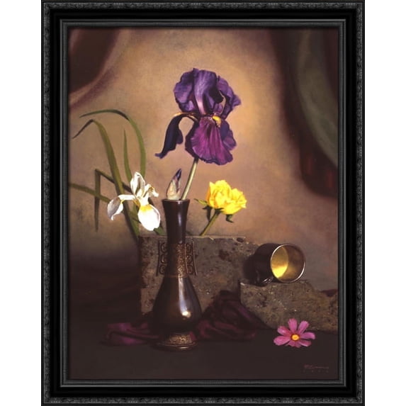 Flower stillife 28x36 Large Black Ornate Wood Framed Canvas Art by Patrick Devonas