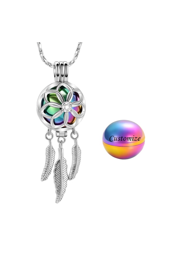 Flower with Feather Wings Cremation Jewelry Urn Necklace for Ashes Pendant Necklace Cremation Keepsake Jewelry for Women Men Pet