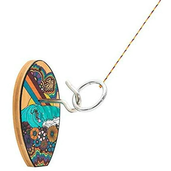 Flowerchild Short Board Edition - Tiki Toss Hook and Ring Game with Graphics on 100% bamboo backboard- 5 minutes to set up