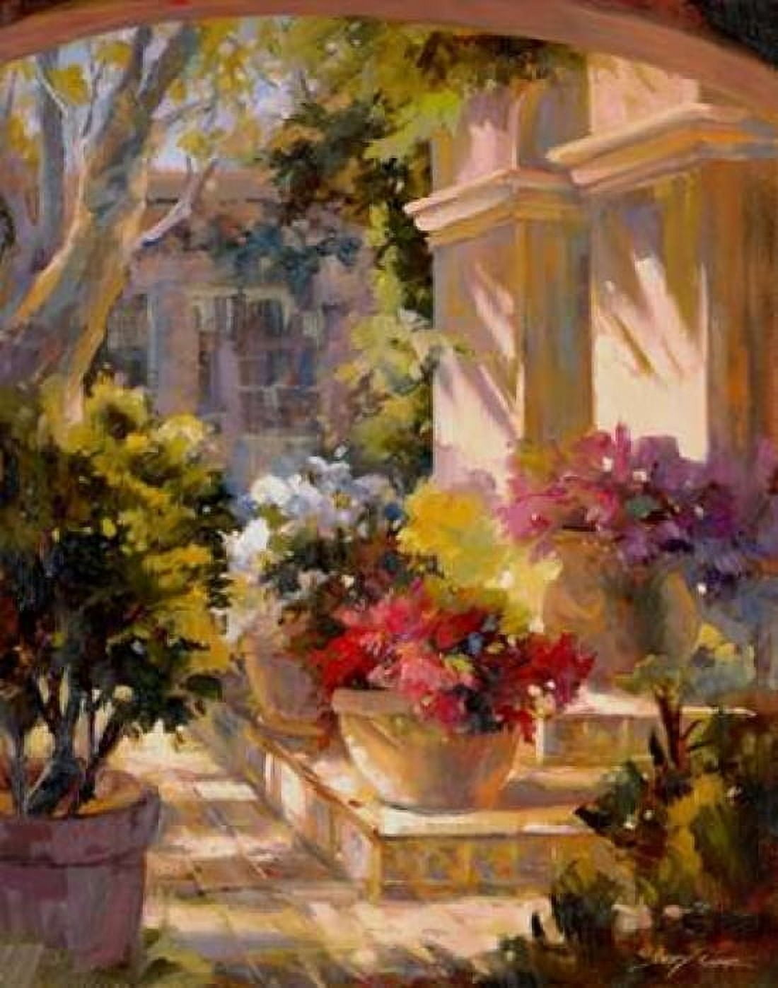 Flowered Courtyard Canvas Art - Betty Carr (22 x 28)