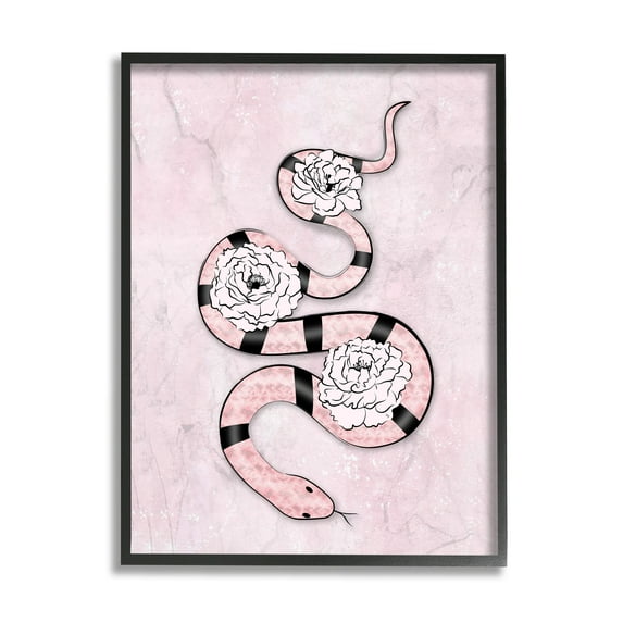Flowered Exotic Snake Pink Girl Fashion Reptile Florals Beauty & Fashion Graphic Art Framed Art Print Wall Art