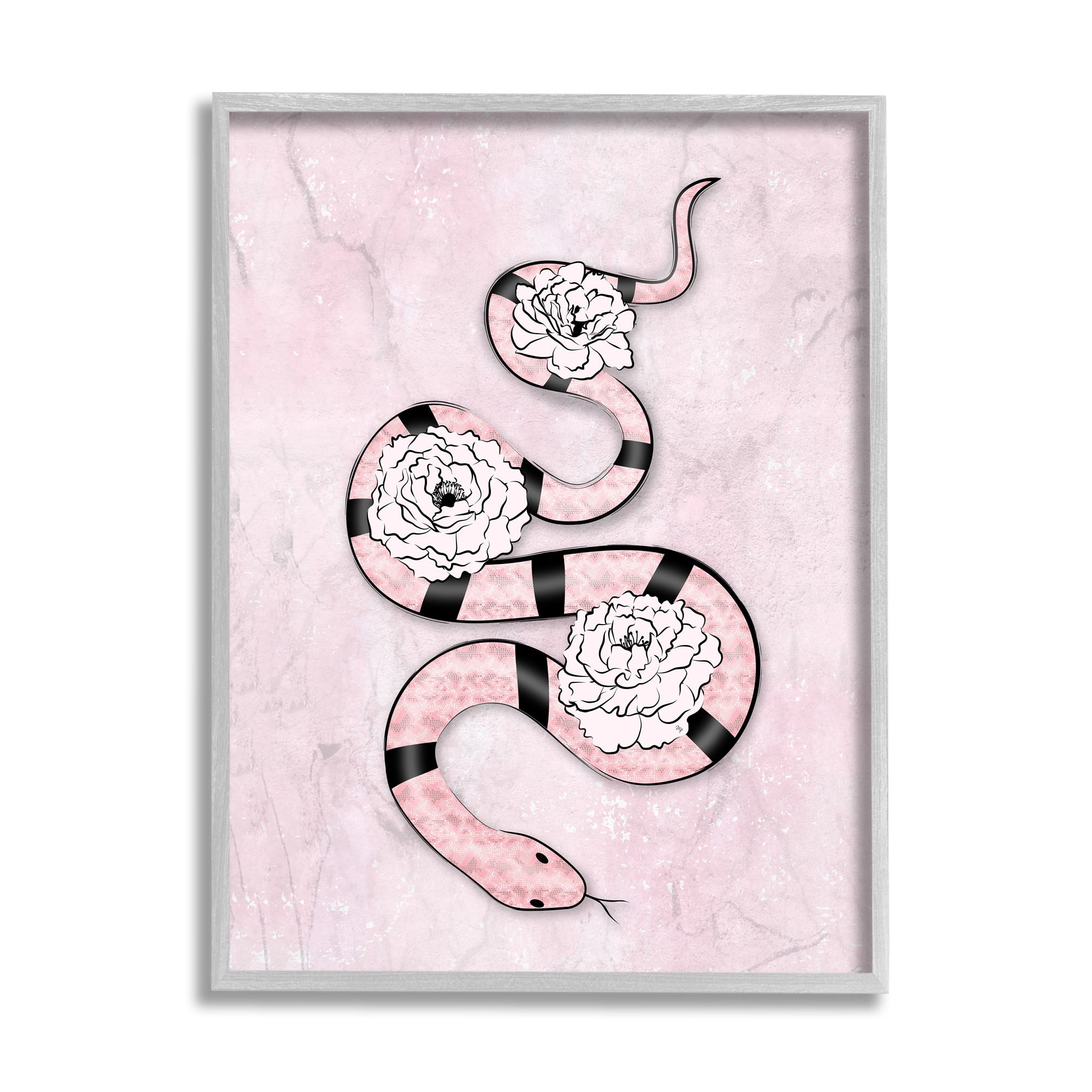 Flowered Exotic Snake Pink Girl Fashion Reptile Florals Beauty & Fashion Graphic Art Framed Art Print Wall Art