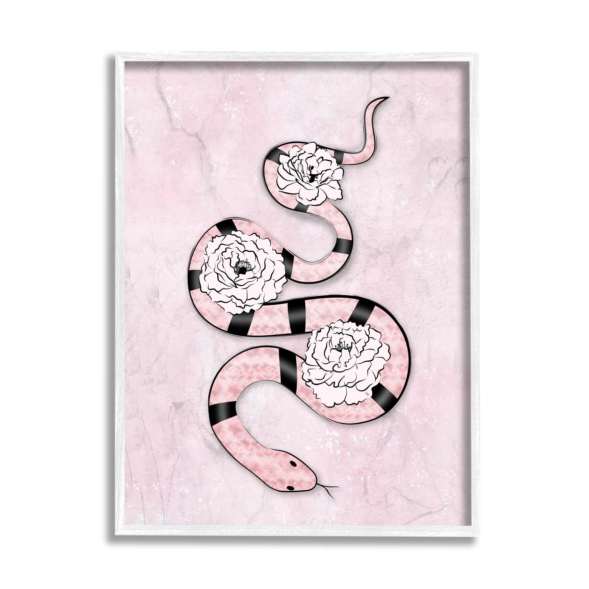 Flowered Exotic Snake Pink Girl Fashion Reptile Florals Beauty & Fashion Graphic Art Framed Art Print Wall Art