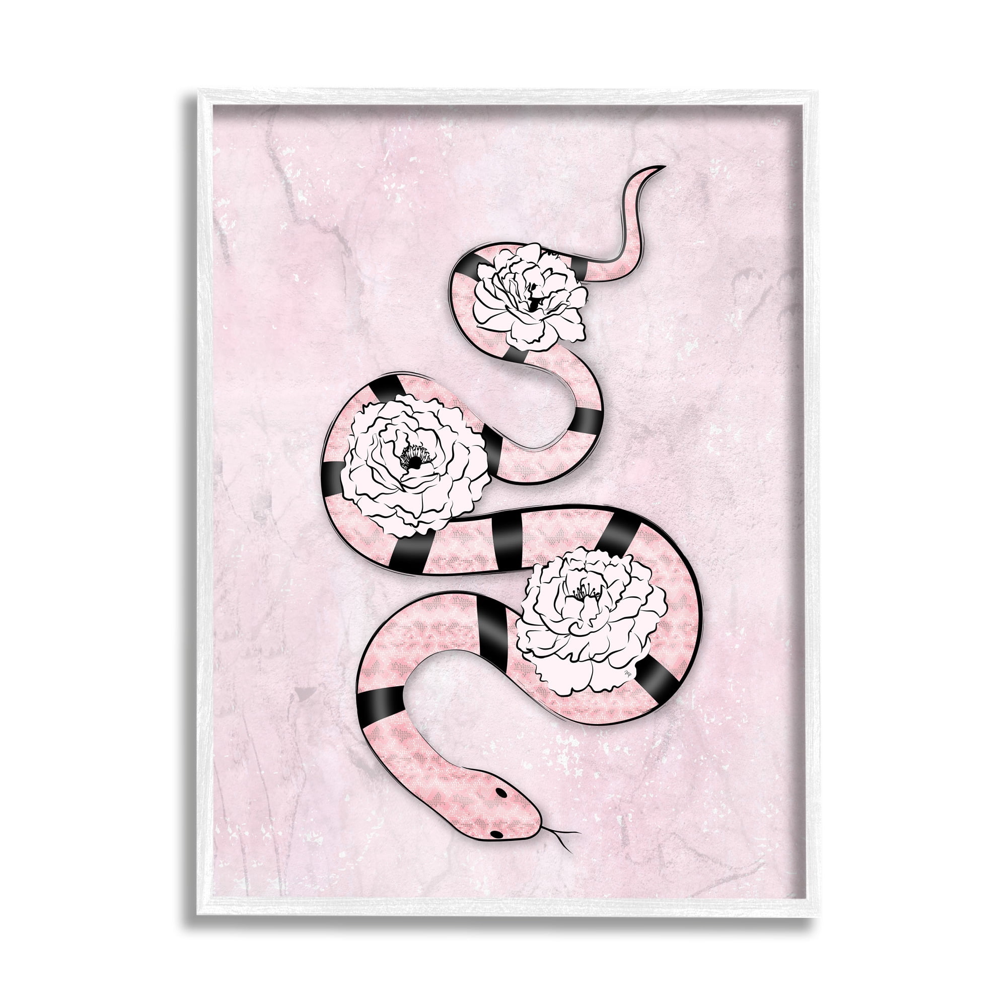 Flowered Exotic Snake Pink Girl Fashion Reptile Florals Beauty & Fashion Graphic Art Framed Art Print Wall Art