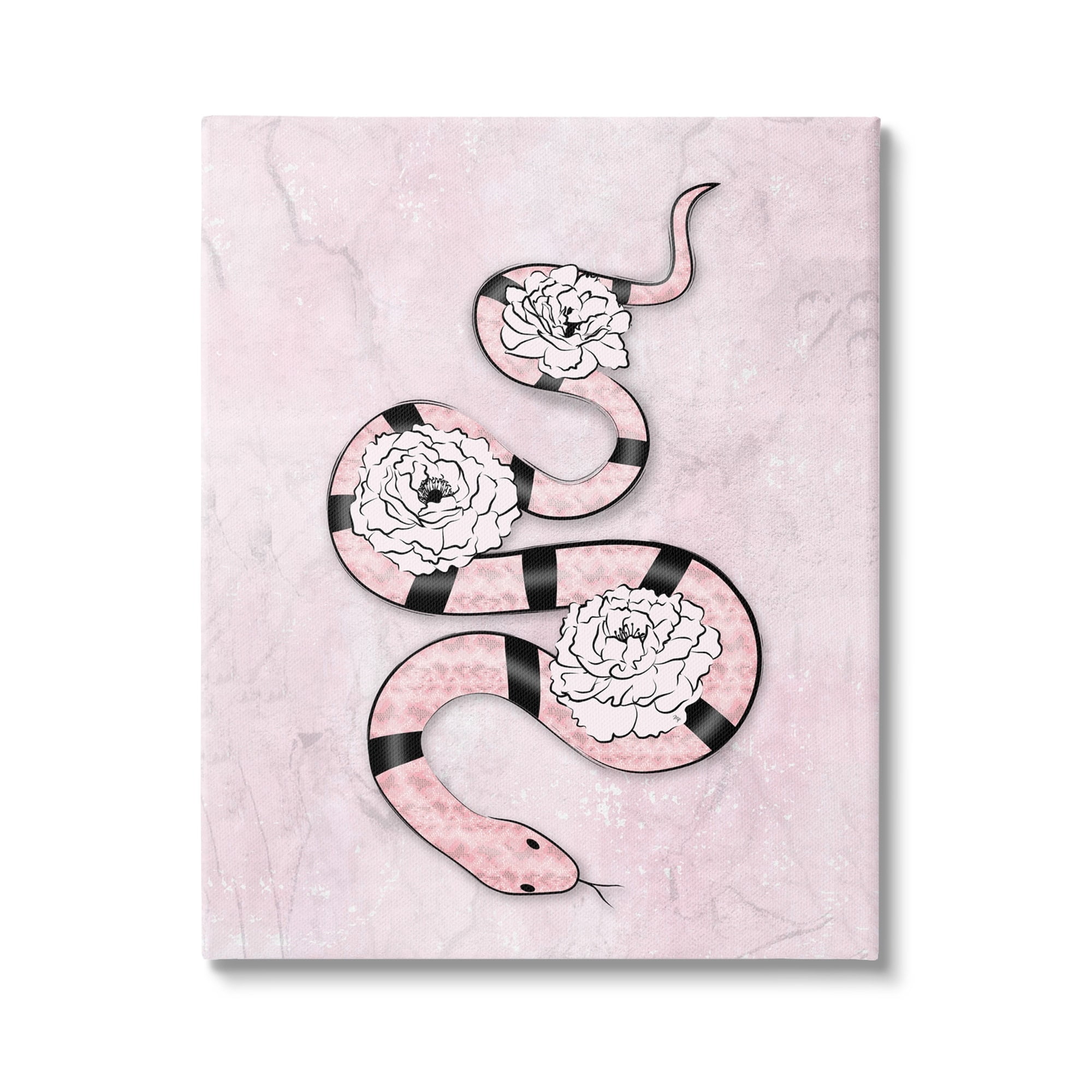 Flowered Exotic Snake Pink Girl Fashion Reptile Florals Beauty & Fashion Graphic Art Gallery-Wrapped Canvas Print Wall Art