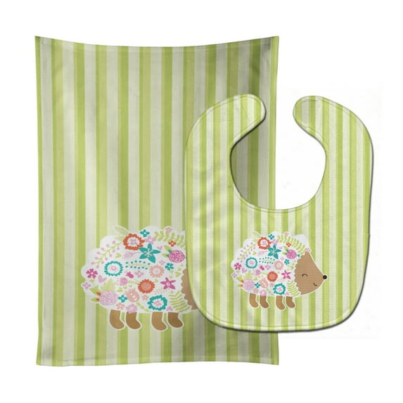 Flowered Hedgehog Baby Bib and Burp Cloth