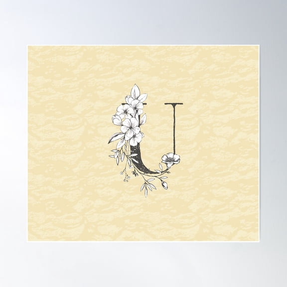 Flowered Initials - Lemon - U Poster Wall Art, Modern Wall Decor For Living Room Bedroom, 8x12 UNFRAMED