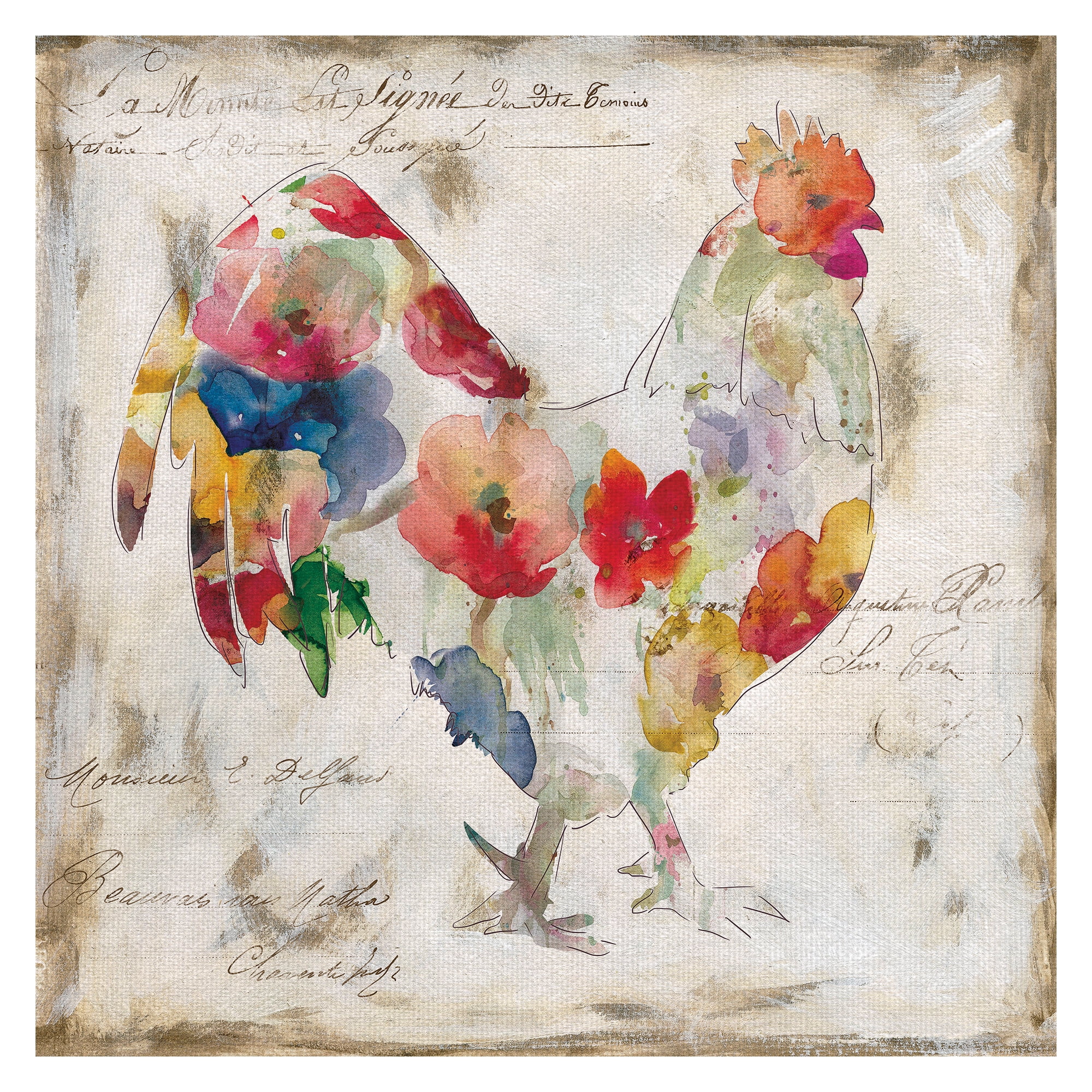 Colorful Flowered Rooster Canvas Art Print for Kids